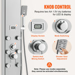 VEVOR Shower Panel System, 6 Shower Modes, Digital Display Shower Panel Tower, Rainfall, 8 Massage Jets, Tub Spout, 3-Setting Handheld Shower Head 59" Hose, Stainless Steel Wall-Mounted Shower Set