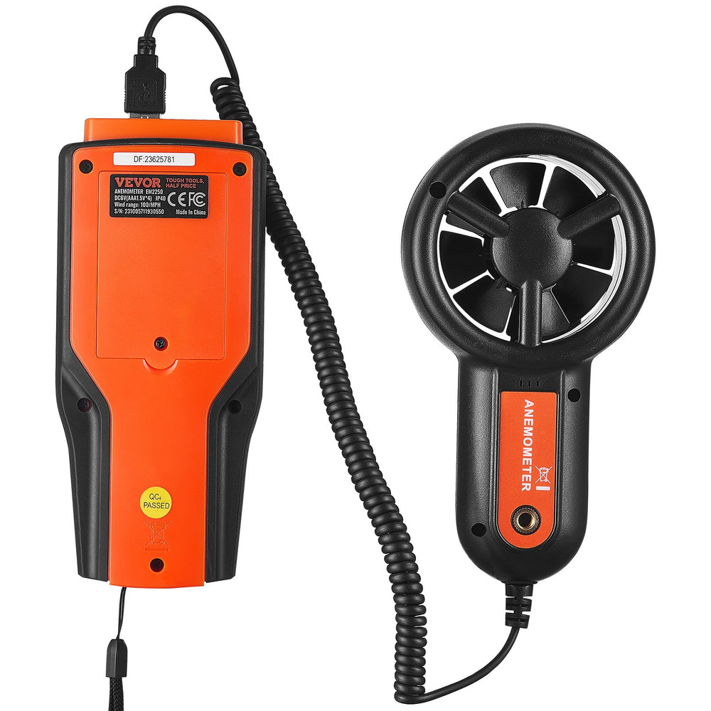 VEVOR Split Handheld Anemometer, 14℉-140℉, Digital Wind Speed CFM Meter Gauge with LED Backlight Screen, Measures Wind Velocity Wind Temperature Air Flow Wind Chill, for Sailing Surfing Flying HVAC