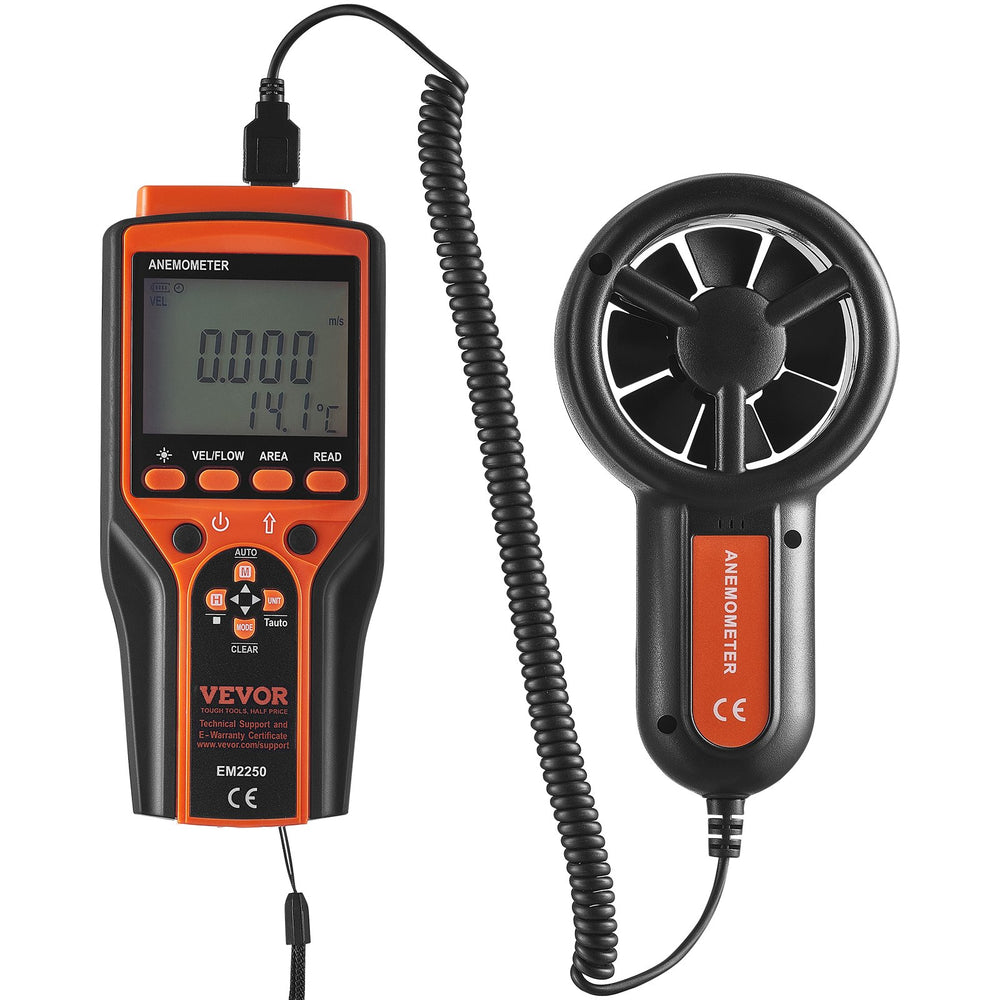 VEVOR Split Handheld Anemometer, 14℉-140℉, Digital Wind Speed CFM Meter Gauge with LED Backlight Screen, Measures Wind Velocity Wind Temperature Air Flow Wind Chill, for Sailing Surfing Flying HVAC
