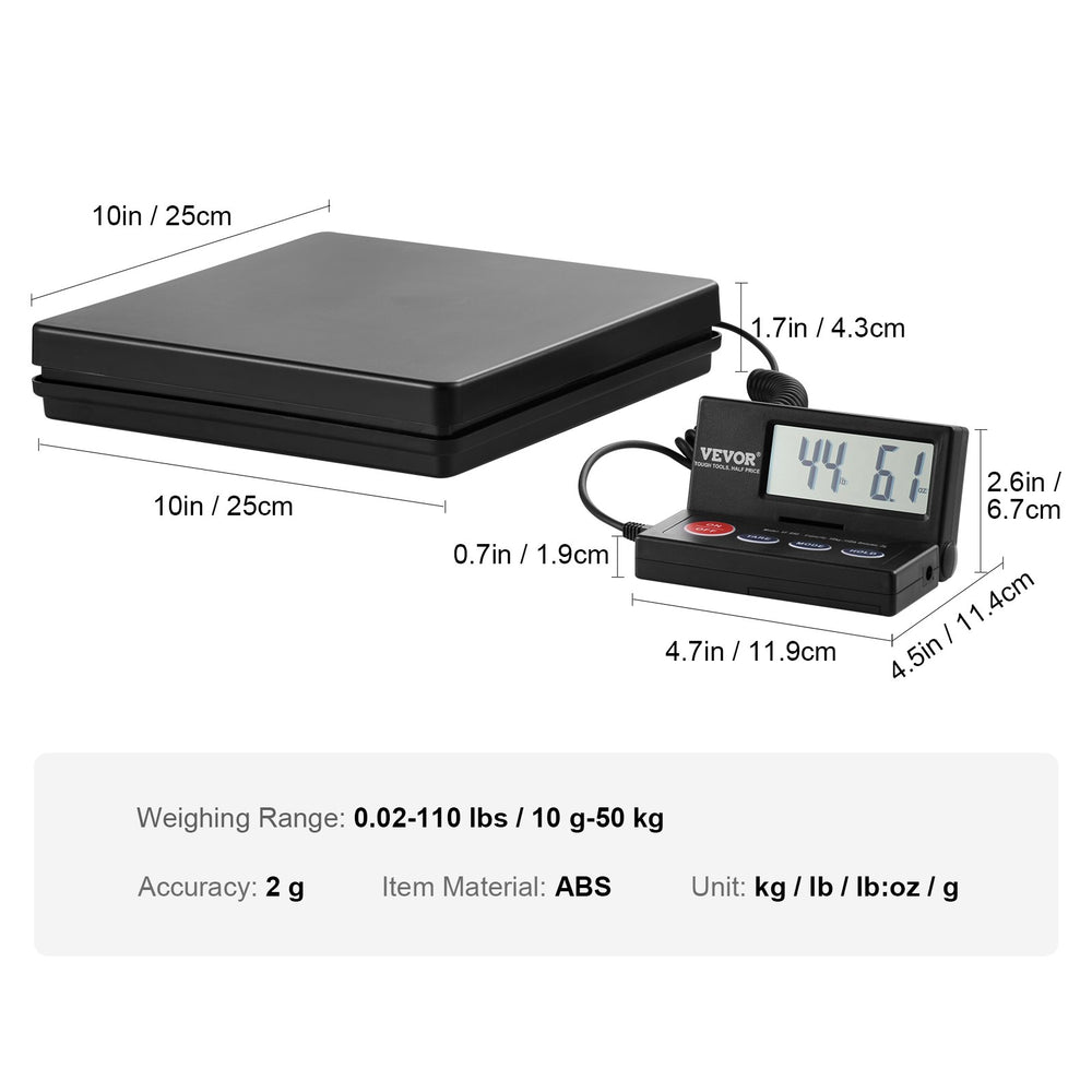 VEVOR Shipping Scale Digital Postal Scale 49.9 kg x 2 g, AC/DC Package LCD