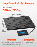 VEVOR Digital Postal Scale, 20 g/100 g Dual Accuracy, 300 kg Commercial Weight Scale with Hold/Tare Function & LCD Display, Fit for Packages, Postage, Luggage, Battery & Charging Cable Included