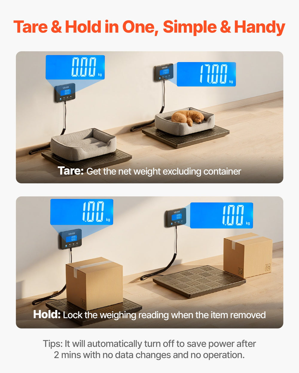 VEVOR Digital Postal Scale, 20 g/100 g Dual Accuracy, 300 kg Commercial Weight Scale with Hold/Tare Function & LCD Display, Fit for Packages, Postage, Luggage, Battery & Charging Cable Included