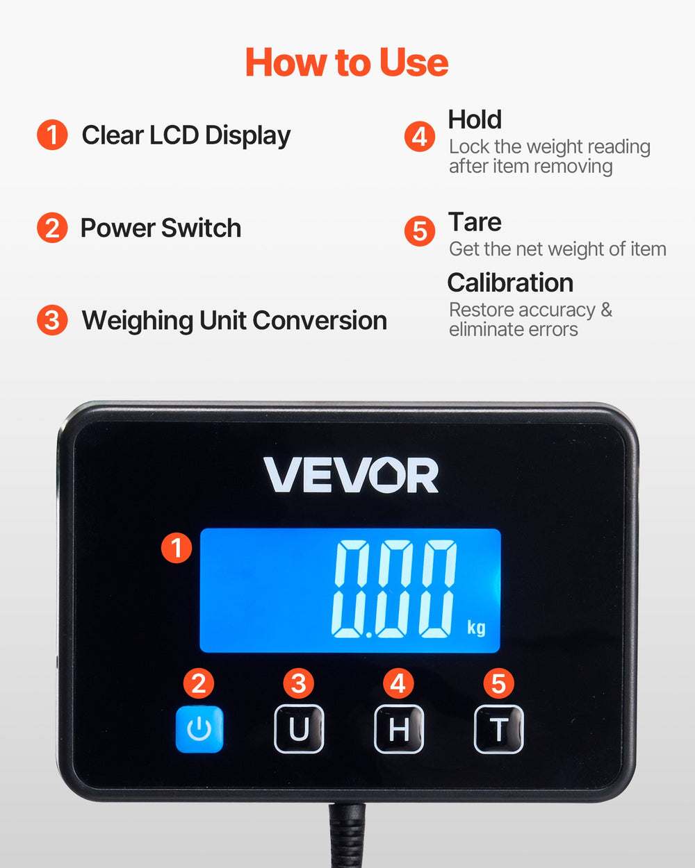 VEVOR Digital Postal Scale, 20 g/100 g Dual Accuracy, 300 kg Commercial Weight Scale with Hold/Tare Function & LCD Display, Fit for Packages, Postage, Luggage, Battery & Charging Cable Included
