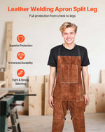 VEVOR Leather Welding Apron Split Leg, Heavy Duty Cowhide Flame Resistant Welding Pants for Men Women, Heat-Resistant Safety Apron with 3 Pockets for Woodworking, Gardening, Blacksmithing, M-Size