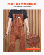 VEVOR Leather Welding Apron Split Leg, Heavy Duty Cowhide Flame Resistant Welding Pants for Men Women, Heat-Resistant Safety Apron with 3 Pockets for Woodworking, Gardening, Blacksmithing, M-Size