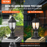 VEVOR 2 Pack Dusk to Dawn Outdoor Post Light, 390 mm, Waterproof Lamp Post Light Fixtures with 3.5 in Pier Mount Base Glass Shade, Lightning-proof Exterior Pole Column Light for Patio Garden Pathway
