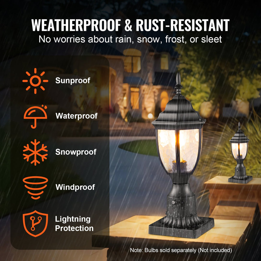 VEVOR 2 Pack Dusk to Dawn Outdoor Post Light, 390 mm, Waterproof Lamp Post Light Fixtures with 3.5 in Pier Mount Base Glass Shade, Lightning-proof Exterior Pole Column Light for Patio Garden Pathway