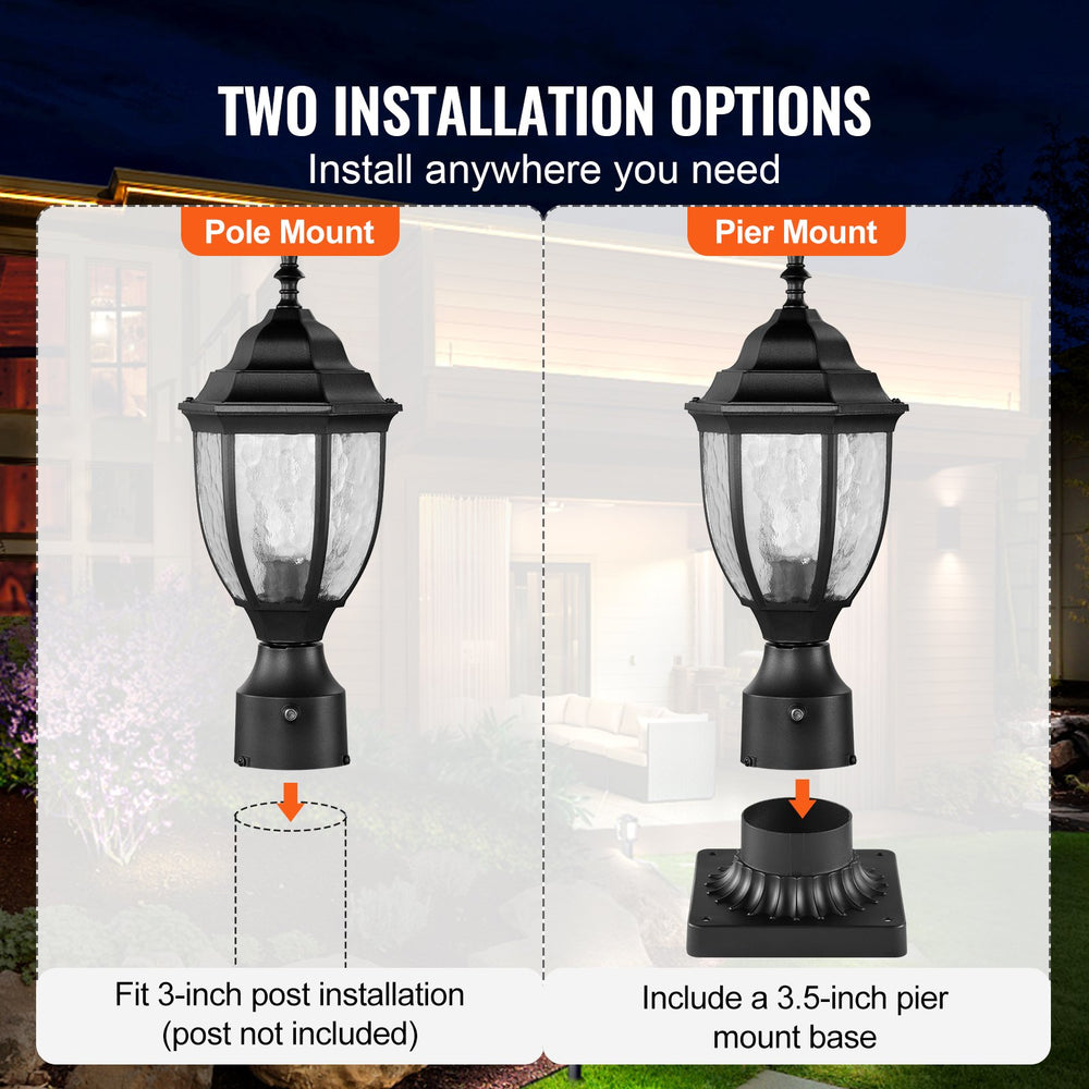 VEVOR 2 Pack Dusk to Dawn Outdoor Post Light, 390 mm, Waterproof Lamp Post Light Fixtures with 3.5 in Pier Mount Base Glass Shade, Lightning-proof Exterior Pole Column Light for Patio Garden Pathway
