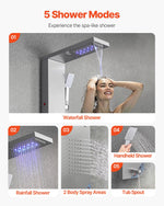 VEVOR Shower Panel Tower System with Rainfall Waterfall Shower Head, LED, 53 in Brushed Stainless Steel Shower Column, 5-Function Faucet, Wall-Mount Rain Massage System, with Handheld, Tub Spout