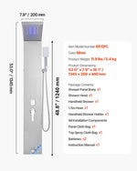 VEVOR Shower Panel Tower System with Rainfall Waterfall Shower Head, LED, 53 in Brushed Stainless Steel Shower Column, 5-Function Faucet, Wall-Mount Rain Massage System, with Handheld, Tub Spout