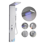 VEVOR Shower Panel Tower System with Rainfall Waterfall Shower Head, LED, 53 in Brushed Stainless Steel Shower Column, 5-Function Faucet, Wall-Mount Rain Massage System, with Handheld, Tub Spout