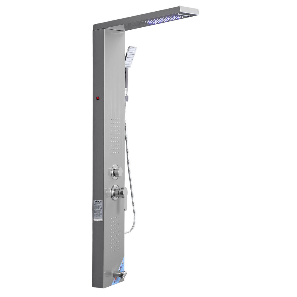 VEVOR Shower Panel Tower System with Rainfall Waterfall Shower Head, LED, 53 in Brushed Stainless Steel Shower Column, 5-Function Faucet, Wall-Mount Rain Massage System, with Handheld, Tub Spout