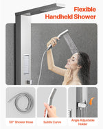 VEVOR Shower Panel Tower System with Rainfall Shower Head, 53 in Brushed Stainless Steel Shower Column, 3-Function Faucet, High Pressure Wall-Mount Rain Massage System, with Large Body Jet, Handheld