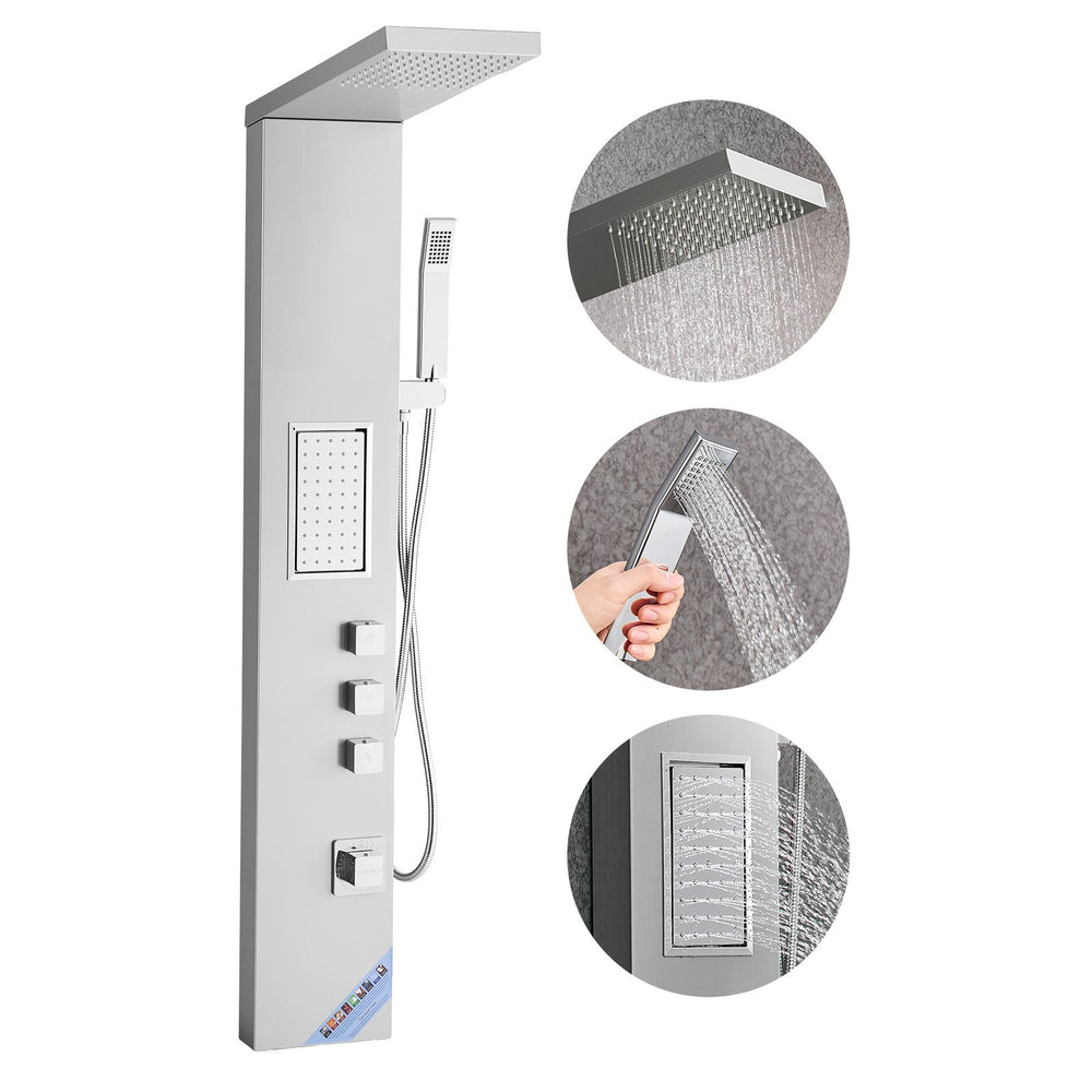VEVOR Shower Panel Tower System with Rainfall Shower Head, 53 in Brushed Stainless Steel Shower Column, 3-Function Faucet, High Pressure Wall-Mount Rain Massage System, with Large Body Jet, Handheld