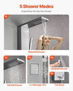 VEVOR Shower Panel Tower System with Rainfall Waterfall Shower Head, 53 in Brushed Stainless Steel Shower Column, 5-Function Faucet, Wall-Mount Rain Massage System with 2 Body Jet, Handheld, Tub Spout