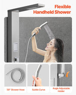 VEVOR Shower Panel Tower System with Rainfall Waterfall Shower Head, 53 in Brushed Stainless Steel Shower Column, 5-Function Faucet, Wall-Mount Rain Massage System with 2 Body Jet, Handheld, Tub Spout
