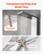 VEVOR Shower Panel Tower System with Rainfall Waterfall Shower Head, 53 in Brushed Stainless Steel Shower Column, 5-Function Faucet, Wall-Mount Rain Massage System with 2 Body Jet, Handheld, Tub Spout