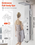 VEVOR Shower Panel Tower System with Rainfall Waterfall Shower Head, 53 in Brushed Stainless Steel Shower Column, 5-Function Faucet, Wall-Mount Rain Massage System with 3 Body Jet, Handheld, Tub Spout