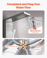 VEVOR Shower Panel Tower System with Rainfall Waterfall Shower Head, 53 in Brushed Stainless Steel Shower Column, 5-Function Faucet, Wall-Mount Rain Massage System with 3 Body Jet, Handheld, Tub Spout