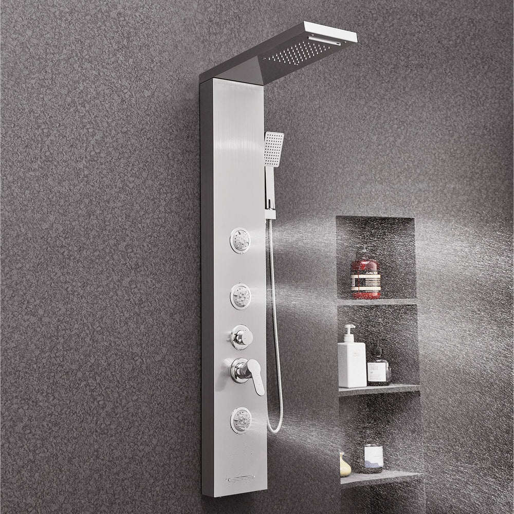 VEVOR Shower Panel Tower System with Rainfall Waterfall Shower Head, 53 in Brushed Stainless Steel Shower Column, 5-Function Faucet, Wall-Mount Rain Massage System with 3 Body Jet, Handheld, Tub Spout