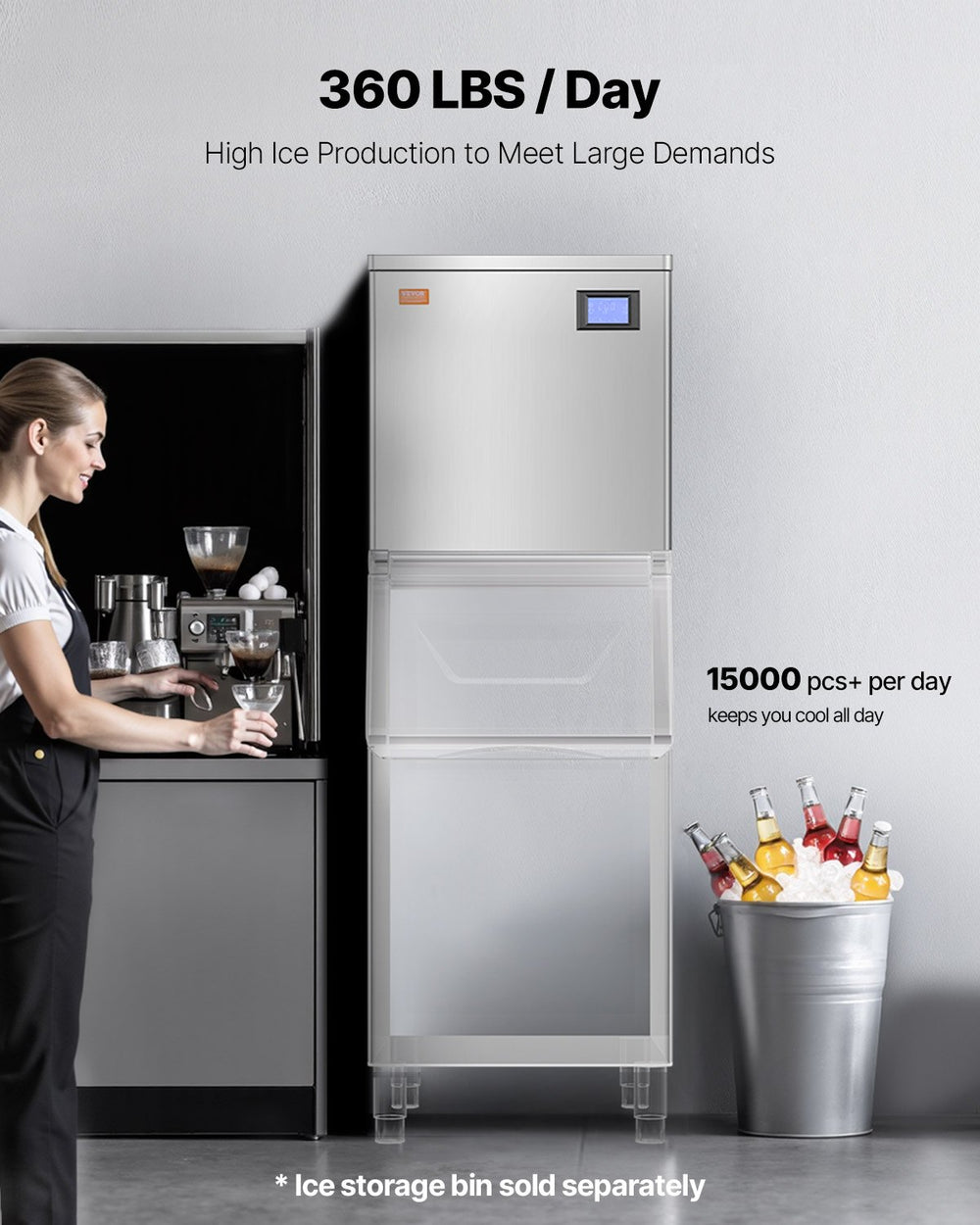VEVOR Commercial Ice Maker 360 lbs/Day Self-Cleaning Ice Machine - Head Only