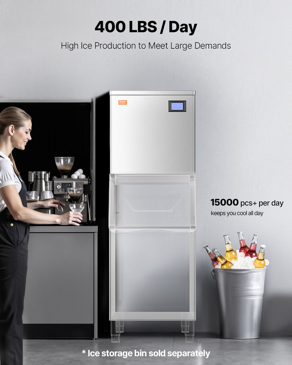 VEVOR Commercial Ice Maker 400 lbs/Day Self-Cleaning Ice Machine - Head Only