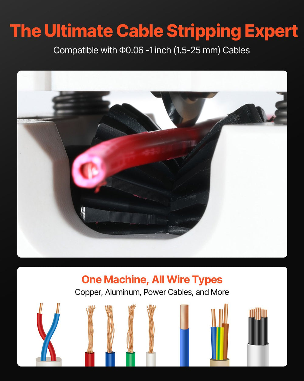 VEVOR Manual Wire Stripper Stripping Machine 1,5-25 mm (0.06-1 in) Hand or Drill Powered