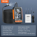 VEVOR Endoscope Camera with Lights Dual Lens Borescope 1499.6 cm Cable 10.9 cm Screen