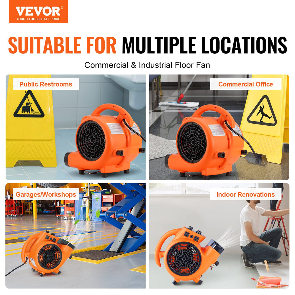 VEVOR Floor Blower, 1380 RPM 1000 CFM, Air Mover for Drying and Cooling, Portable Carpet Dryer Fan with 4 Blowing Angles, Timer, 3-Speeds Adjustment, for Janitorial, Home, Commercial Use