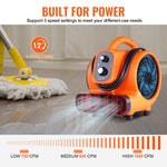 VEVOR Floor Blower, 1380 RPM 1000 CFM, Air Mover for Drying and Cooling, Portable Carpet Dryer Fan with 4 Blowing Angles, Timer, 3-Speeds Adjustment, for Janitorial, Home, Commercial Use