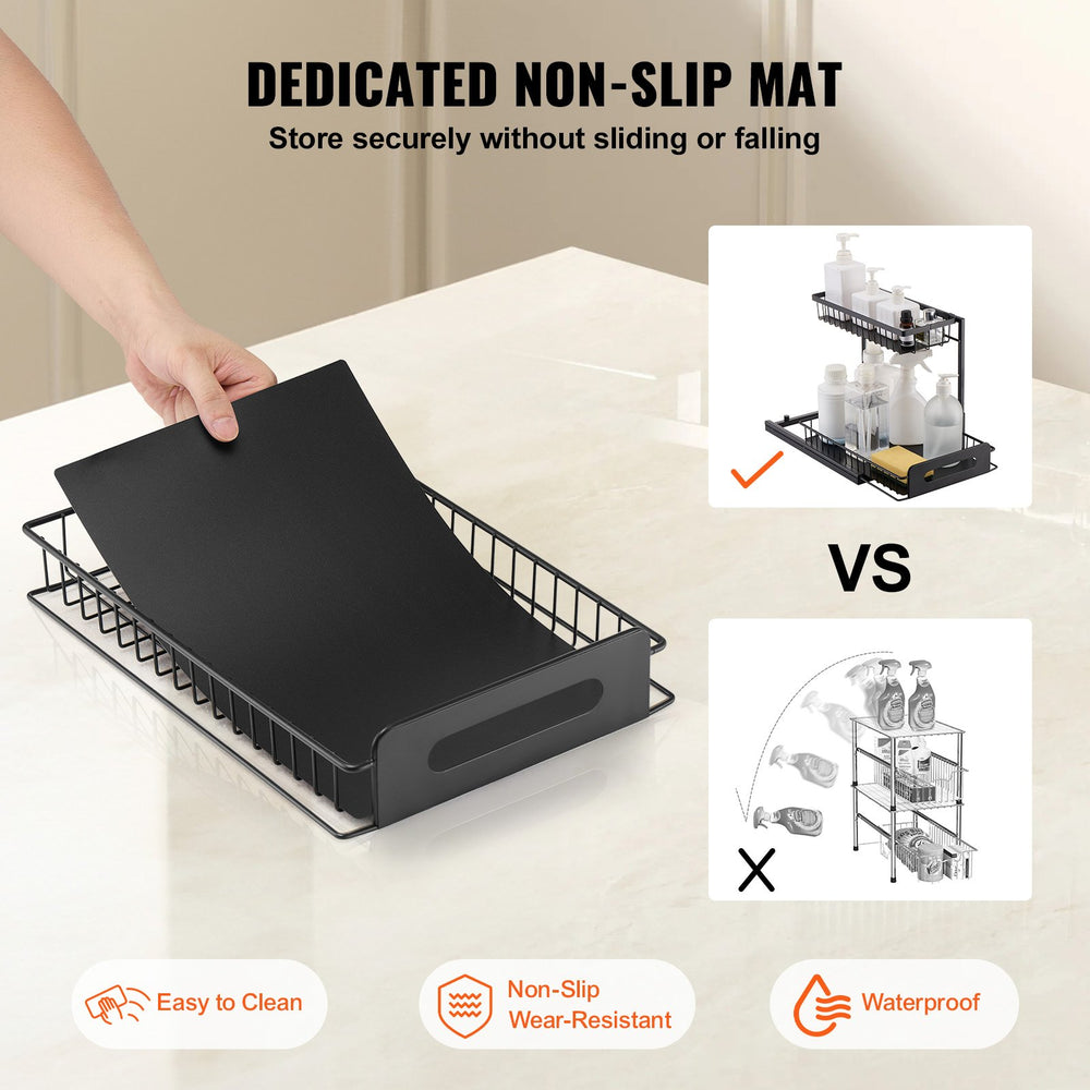 VEVOR 2 Tier Pull Out Cabinet Organizer(10.7"W x 14.2"D ), Under Sink Organizer and Storage, Slide Out Drawer Cabinet Organizer, Wire Basket Shelf, 25.5"Wx15.5"Dx13"H Install Size for Cabinet (2 Pack)