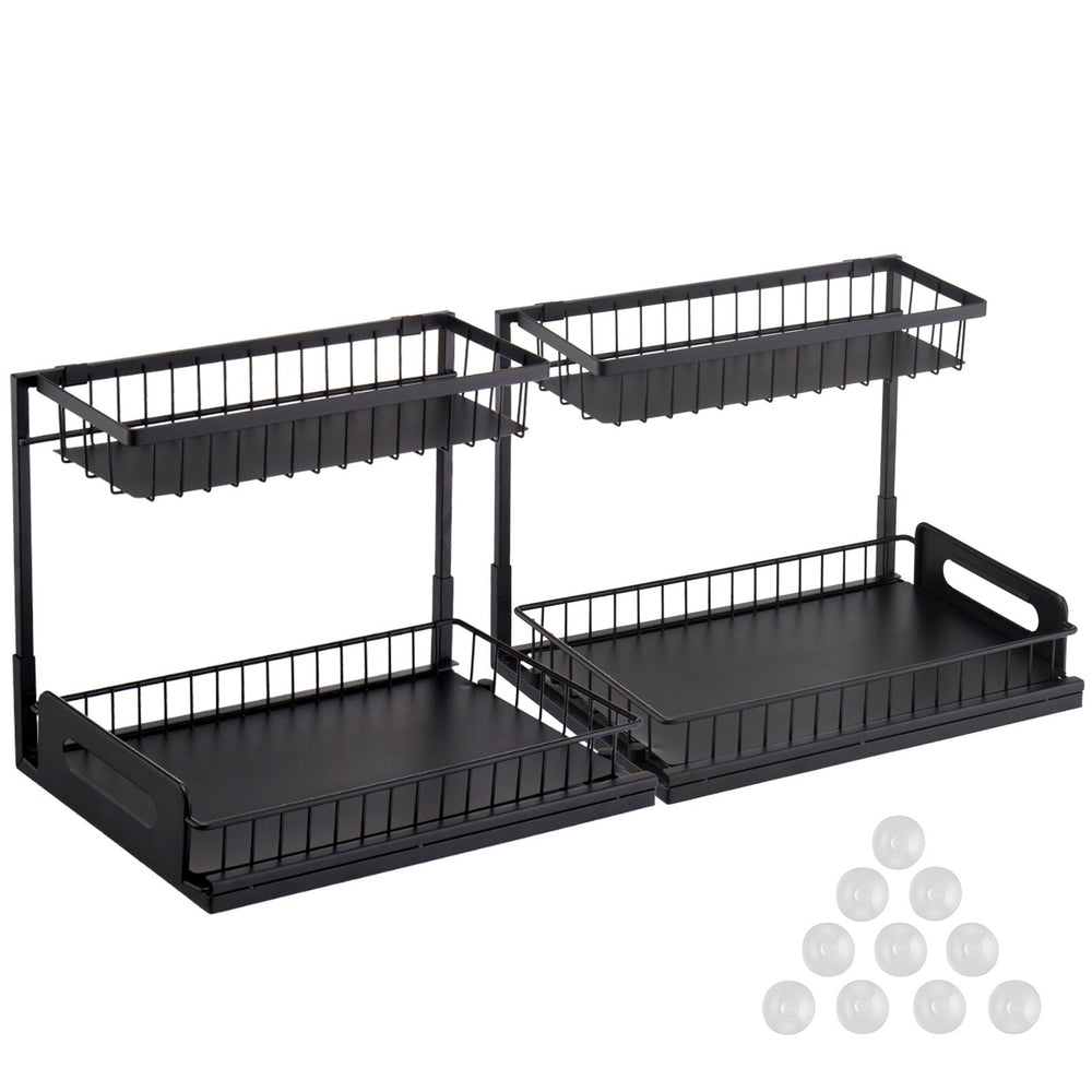 VEVOR 2 Tier Pull Out Cabinet Organizer(10.7"W x 14.2"D ), Under Sink Organizer and Storage, Slide Out Drawer Cabinet Organizer, Wire Basket Shelf, 25.5"Wx15.5"Dx13"H Install Size for Cabinet (2 Pack)