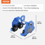 VEVOR Manual Trolley, 1100 lbs/0.5 Ton Load Capacity Push Beam Trolley with Dual Wheels, Adjustable for I-Beam Flange Width 63.5-139.7 mm, Heavy Duty Alloy Steel Garage Hoist for Straight Curved I Beam
