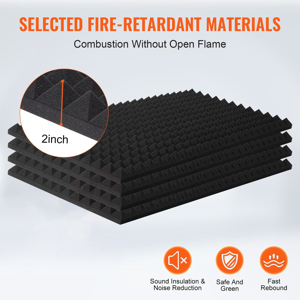 VEVOR Acoustic Foam Panels, 4 Pack 48 x 24 x 2 inches, Pyramid Designed Soundproof Wall Panels, Sound Dampening Absorbing Panels for Studio Wall and Ceiling,Black