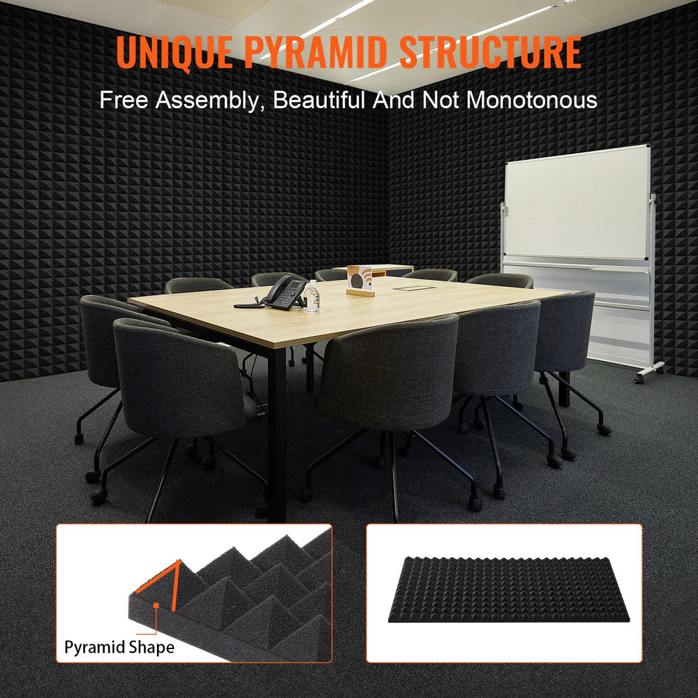 VEVOR Acoustic Foam Panels, 4 Pack 48 x 24 x 2 inches, Pyramid Designed Soundproof Wall Panels, Sound Dampening Absorbing Panels for Studio Wall and Ceiling,Black