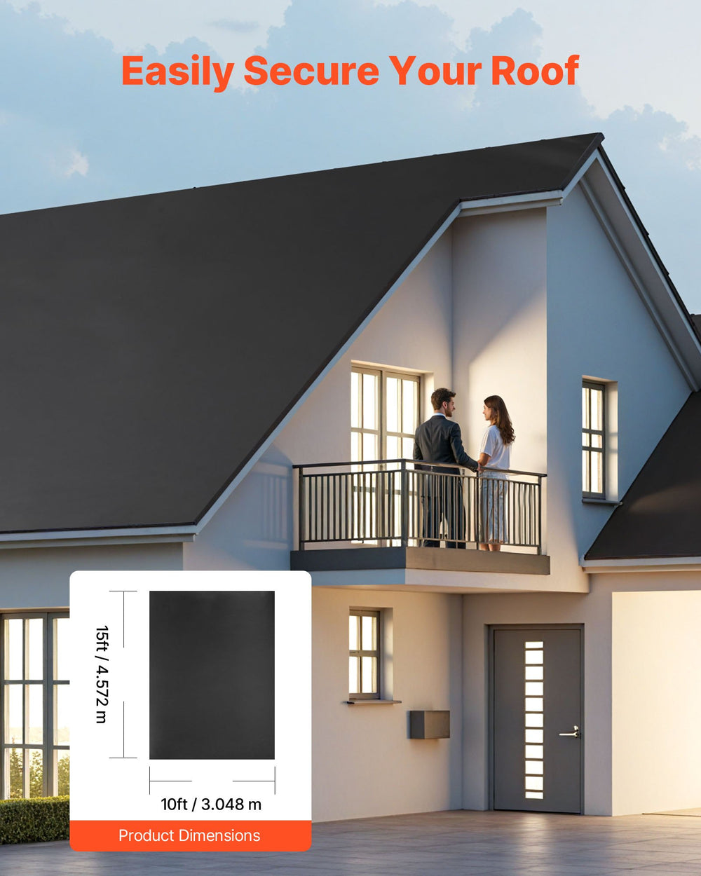 VEVOR Roll Roofing, 10 x 15 ft, 45 mil EPDM Rubber Roofing, Long Lifespan & Weather-resistant, Withstands Harsh Temperatures, Flexible & Easy Installation, Roof Underlayment for RVs, Roofs, Ponds
