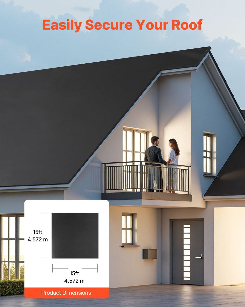 VEVOR Roll Roofing, 15 x 15 ft, 45 mil EPDM Rubber Roofing, Long Lifespan & Weather-resistant, Withstands Harsh Temperatures, Flexible & Easy Installation, Roof Underlayment for RVs, Roofs, Ponds