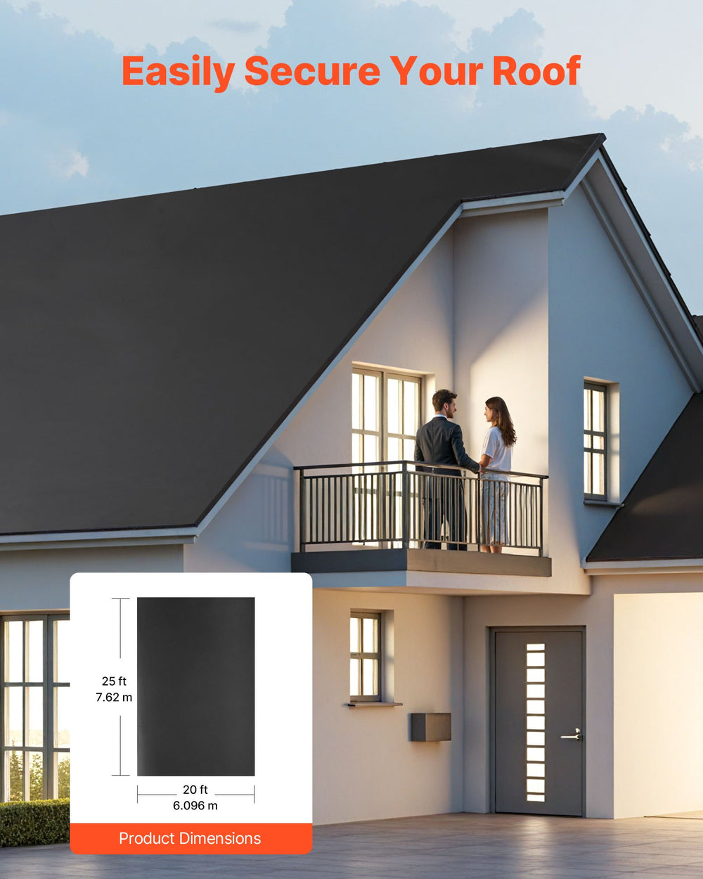 VEVOR Roll Roofing, 20 x 25 ft, 45 mil EPDM Rubber Roofing, Long Lifespan & Weather-resistant, Withstands Harsh Temperatures, Flexible & Easy Installation, Roof Underlayment for RVs, Roofs, Ponds