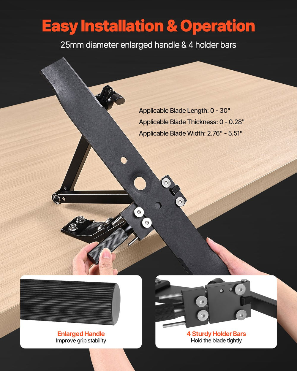 VEVOR Lawn Mower Blade Sharpener, 15° - 45° Adjustable Lawnmower Blade Sharpening Tool with 4 Adapter Pins, Ball Bearing Design & 25mm Enlarged Handle, Compatible with Most Angle Grinders
