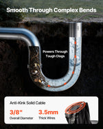 VEVOR Drain Cleaning Cable 1524 cm x 1.0 cm Solid Core Cable Sewer Cable Drain Auger Cable Cleaner Snake Clog Pipe Drain Cleaning Cable Sewer Drain Auger Snake Pipe