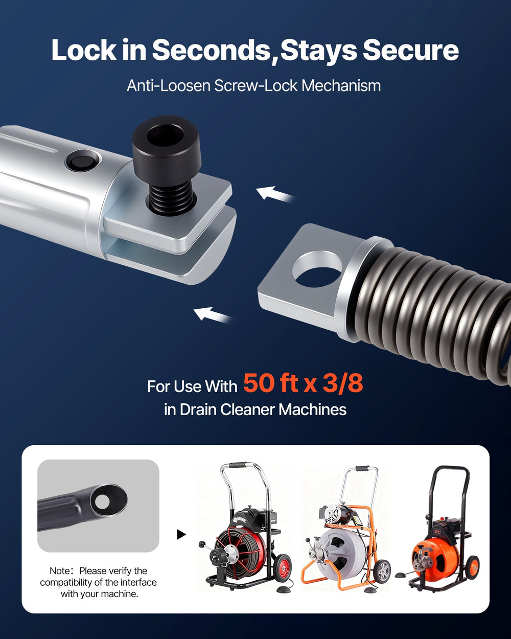 VEVOR Drain Cleaning Cable 1524 cm x 1.0 cm Solid Core Cable Sewer Cable Drain Auger Cable Cleaner Snake Clog Pipe Drain Cleaning Cable Sewer Drain Auger Snake Pipe