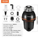 VEVOR Garbage Disposal 1.25 HP Continuous Food Waste Disposer 4060RPM EZ Connect