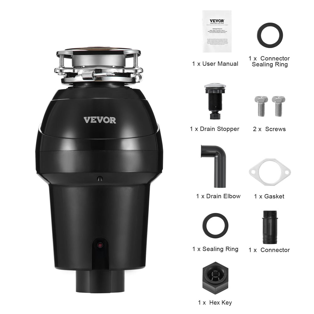 VEVOR Garbage Disposal 1.25 HP Continuous Food Waste Disposer 4060RPM EZ Connect
