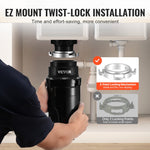 VEVOR Garbage Disposal 1/2 HP Continuous Food Waste Disposer 3820 RPM EZ Connect