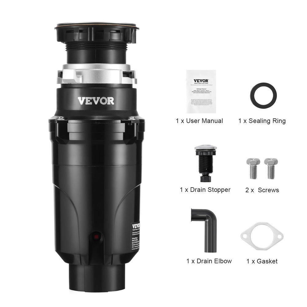 VEVOR Garbage Disposal 1/2 HP Continuous Food Waste Disposer 3820 RPM EZ Connect