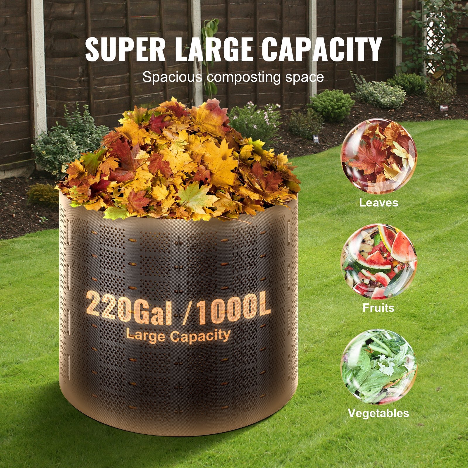 VEVOR Compost Bin 832.8 L, Outdoor Expandable Composter, Easy to Setup & Large Capacity Composting Bin, Fast Creation of Fertile Soil