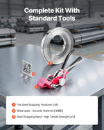 VEVOR Steel Banding Strapping Kit, Heavy Duty Banding Sealer Tool with 30.5 m Binding Straps, 100 Metal Clasps, Manual Pallet Packaging Strapping Kit for Warehouse, Transportation, Industrial Bundling