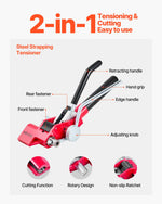 VEVOR Steel Banding Strapping Kit, Heavy Duty Banding Sealer Tool with 30.5 m Binding Straps, 100 Metal Clasps, Manual Pallet Packaging Strapping Kit for Warehouse, Transportation, Industrial Bundling