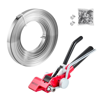 VEVOR Steel Banding Strapping Kit, Heavy Duty Banding Sealer Tool with 30.5 m Binding Straps, 100 Metal Clasps, Manual Pallet Packaging Strapping Kit for Warehouse, Transportation, Industrial Bundling