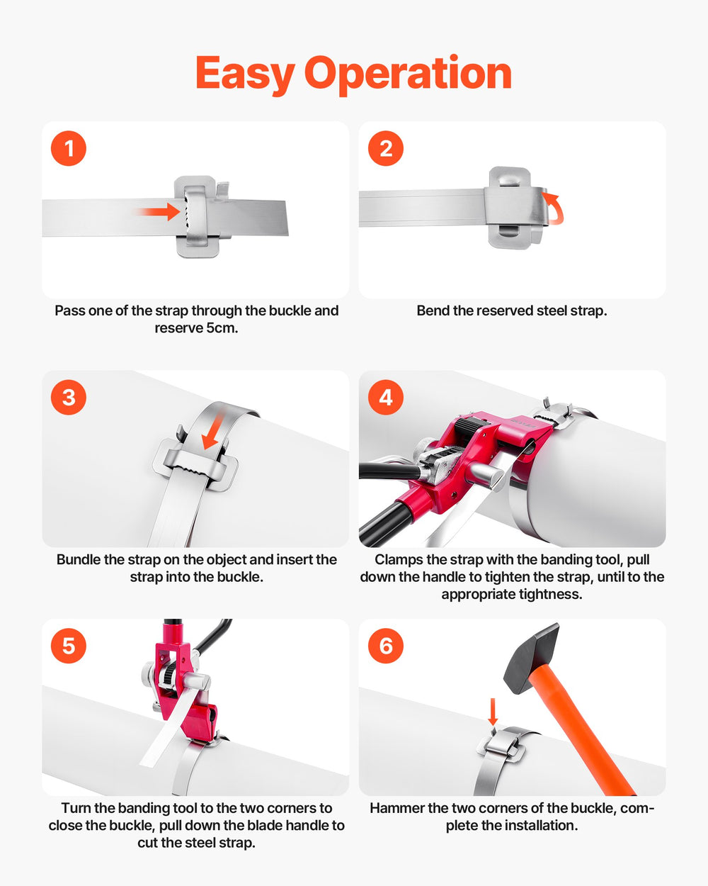 VEVOR Steel Banding Strapping Kit, Heavy Duty Banding Sealer Tool with 122 m Binding Straps, 400 Metal Clasps, Manual Pallet Packaging Strapping Kit for Warehouse, Transportation, Industrial Bundling